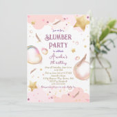 ガールズスリーポバーパステルピンクスランバーバースデーパーティー 招待状 (スタンド正面)