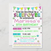 ガールズスリーポバー誕生日招待状スランバーパーティー 招待状 (正面)