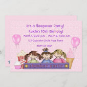 ガールズスリーポーバーパーティー誕生日招待状 招待状 (正面/裏面)