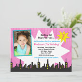 ガールズスーパーヒーローフォトバースデーパーティ招待状 招待状 (スタンド正面)