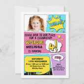 ガールズスーパーヒーローフォト4thバースデー招待状 招待状 (正面)