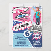 ガールズスーパーヒーロー漫画フォト誕生日招待状 招待状 (正面)