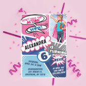 ガールズスーパーヒーロー漫画フォト誕生日招待状 招待状