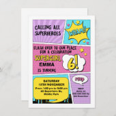 ガールズスーパーヒーロー6誕生日招待状 招待状 (正面/裏面)