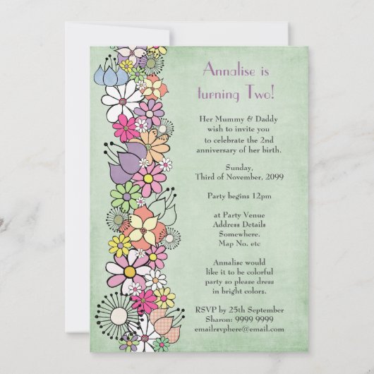 ガールズセカンドバースデーカスタムパーティー招待状招待状 招待状 (裏面)