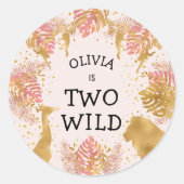 ガールズセカンドバースデーパーティーパステルピンク金ゴールドサファリ ラウンドシール (正面)
