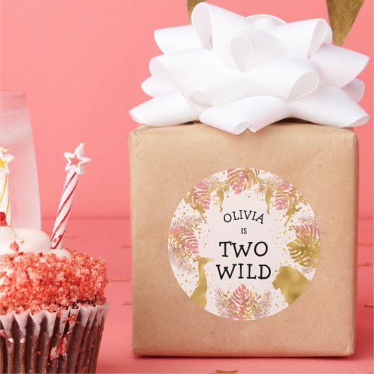 ガールズセカンドバースデーパーティーパステルピンク金ゴールドサファリ ラウンドシール (パーティー)