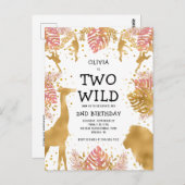 ガールズセカンドバースデーピンクサファリパーティの招待状 ポストカード (正面/裏面)