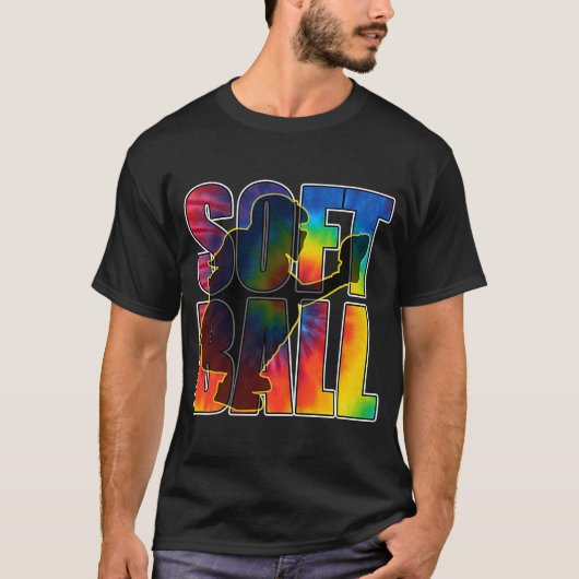 ガールズソフトボール捕手レインボー絞り染めレタリング Tシャツ (正面)