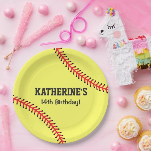 ガールズソフトボール誕生日パーティーテーマ ペーパープレート (パーティー)