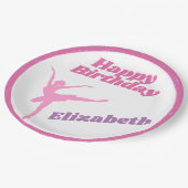 ガールズダンス明るい赤紫色バレリーナハッピーバースデー ペーパープレート (アングル)