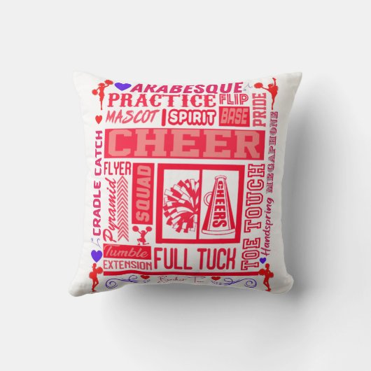 ガールズチアリーティングタイポグラフィインレッド クッション (裏面)