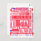 ガールズチアリーティングタイポグラフィインレッド ポストカード (正面/裏面)