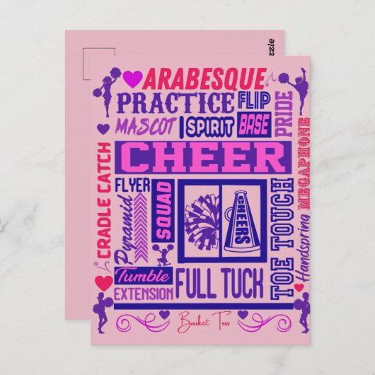 ガールズチアリーティングパープルタイポグラフィ ポストカード (正面/裏面)