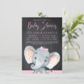 ガールズチョークボードエレファントベビーシャワー招待状 招待状 (スタンド正面)