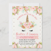 ガールズツインズ又はジョイントユニコーン誕生日招待状 招待状 (正面)