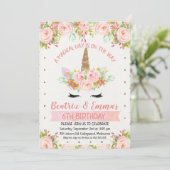 ガールズツインズ又はジョイントユニコーン誕生日招待状 招待状 (スタンド正面)