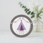 ガールズティピバースデーパーティールラウンド招待状ピンクパープル 招待状 (スタンド正面)