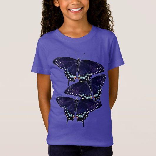 ガールズティーシャツパープル/ブラックアゲハチョウ Tシャツ (正面)