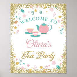 ガールズティーパーティー金ゴールドグリッター誕生日ウェルカムサイン ポスター