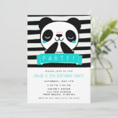 ガールズティール(緑がかった色)パンダ5回誕生日パーティー 招待状 (スタンド正面)