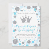 ガールズティール（緑がかった色）ブルーシルバーグリッタープリンセス誕生日 招待状 (正面)