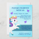 ガールズティール（緑がかった色）ユニコーン誕生日招待状 招待状 (正面)