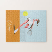 ガールズテニスプレーヤーマンガイラストレーション&名前 ジグソーパズル (横)