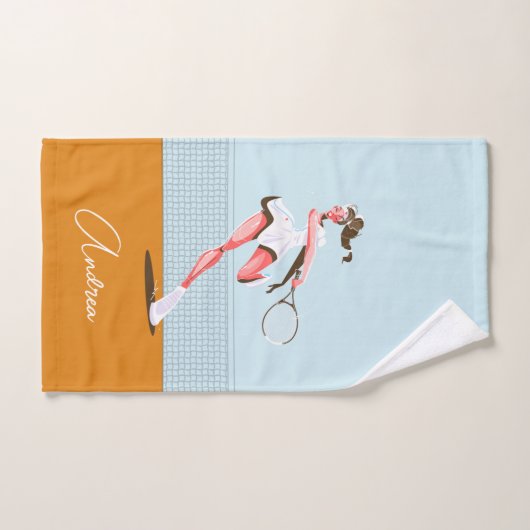 ガールズテニスプレーヤーマンガイラストレーション&名前 ハンドタオル (ハンドタオル)