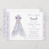ガールズテペベビーシャワー招待状ラベンダーレース 招待状 (正面/裏面)