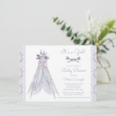 ガールズテペベビーシャワー招待状ラベンダーレース 招待状 (スタンド正面)