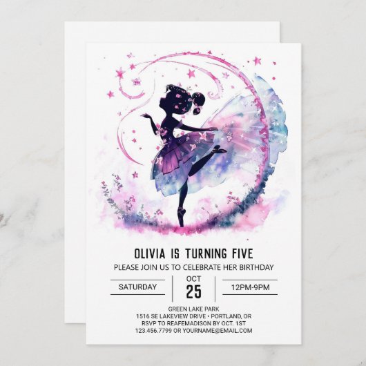 ガールズデジタルバレリーナ誕生日 招待状 (正面/裏面)