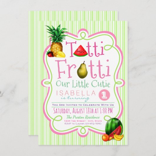 ガールズトゥッティフロッティバースデーパーティーの招待 招待状 (正面/裏面)