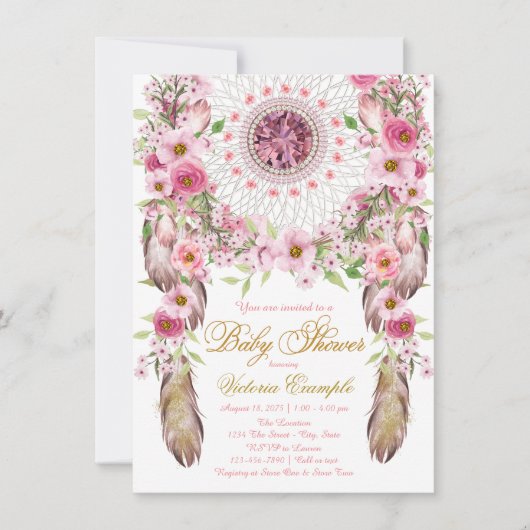 ガールズトライバルドリームキャッチャー赤ちゃんシャワー招待状 招待状 (正面)