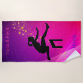 ガールズトラック&フィールドピンク&パープル金ゴールドスター ビーチタオル (正面)