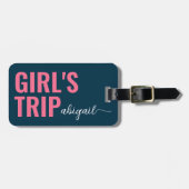 ガールズトリップブルーピンク書道モノグラム ラゲッジタグ (正面横)