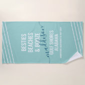 ガールズトリップ ベストフレンド ビーチ ワイン  編集可能テキスト ビーチタオル (正面)