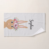 ガールズトレンディーフローラウォーターカラーラビット&ネーム バスタオルセット (ハンドタオル)