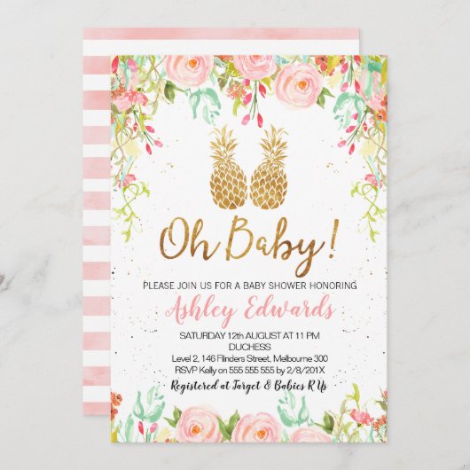 ガールズトロピカルフローラベビーシャワー招待状 招待状 (正面/裏面)