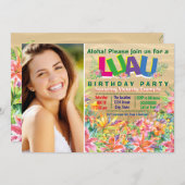 ガールズトロピカルルアウ(ハワイ式宴会)フォトバースデーパーティー 招待状 (正面/裏面)