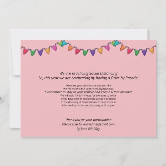 ガールズドライブバイ誕生日パレード招待状 招待状 (裏面)