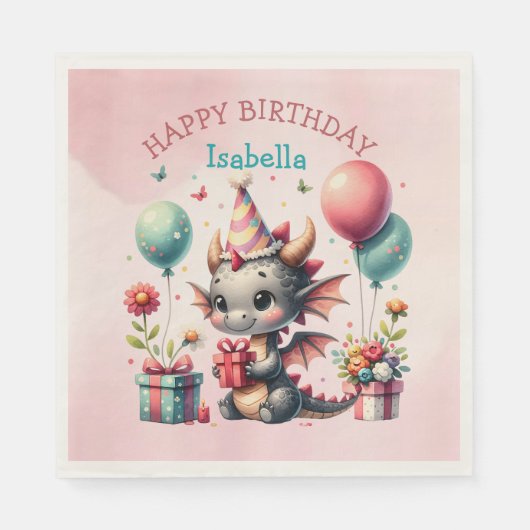 ガールズドラゴンをテーマにした誕生日パーティー スタンダードランチョンナプキン (正面)