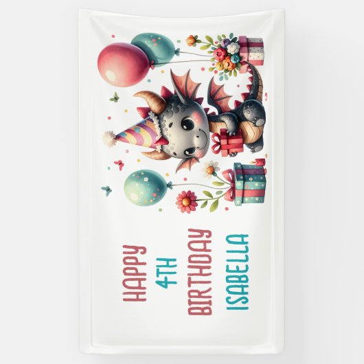 ガールズドラゴンをテーマにした誕生日パーティー 横断幕 (縦)