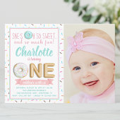 ガールズドーナツ箔バルーンフォトファースト誕生日 招待状