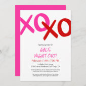 ガールズナイトアウトかわいいピンクXOXOガレンティーネデイパーティー 招待状 (正面/裏面)