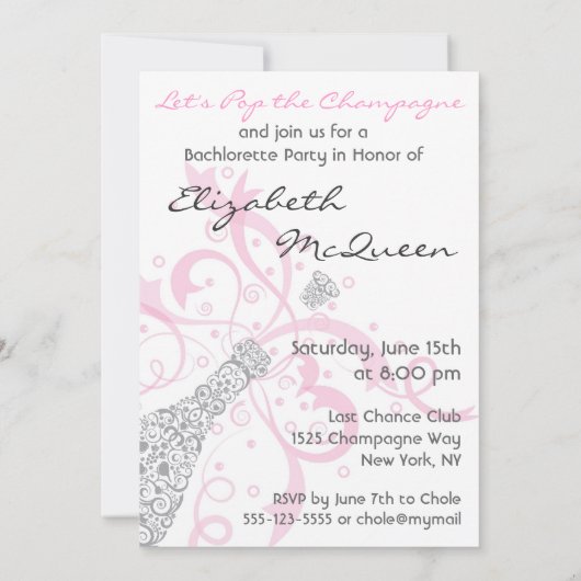 ガールズナイトアウトシャンパンバチェロレッテ 招待状 (裏面)