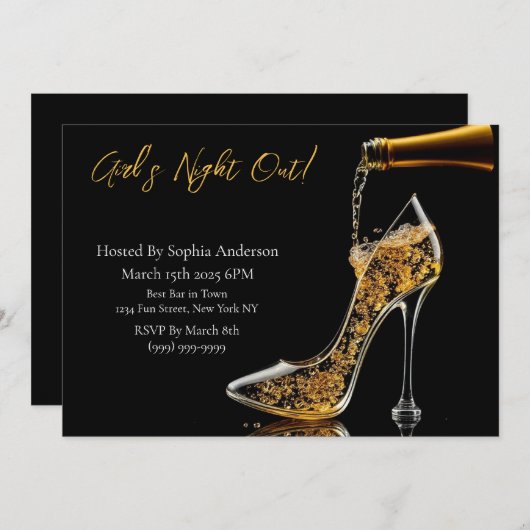 ガールズナイトアウトスティレットと泡立ち 招待状 (正面/裏面)