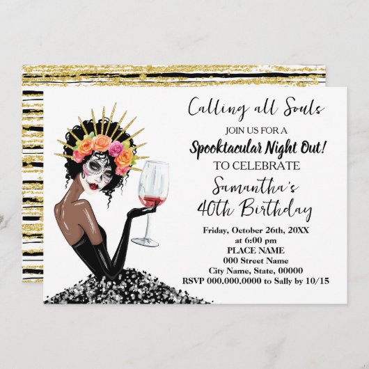 ガールズナイトアウトデイオブザデッドハロウィーン誕生日 招待状 (正面/裏面)