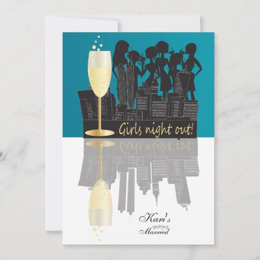 ガールズナイトアウトパーティーお祝い|青 招待状 (正面)