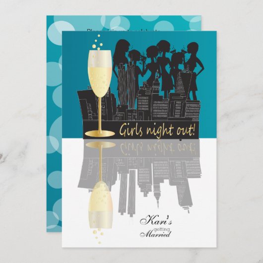 ガールズナイトアウトパーティーお祝い|青 招待状 (正面/裏面)